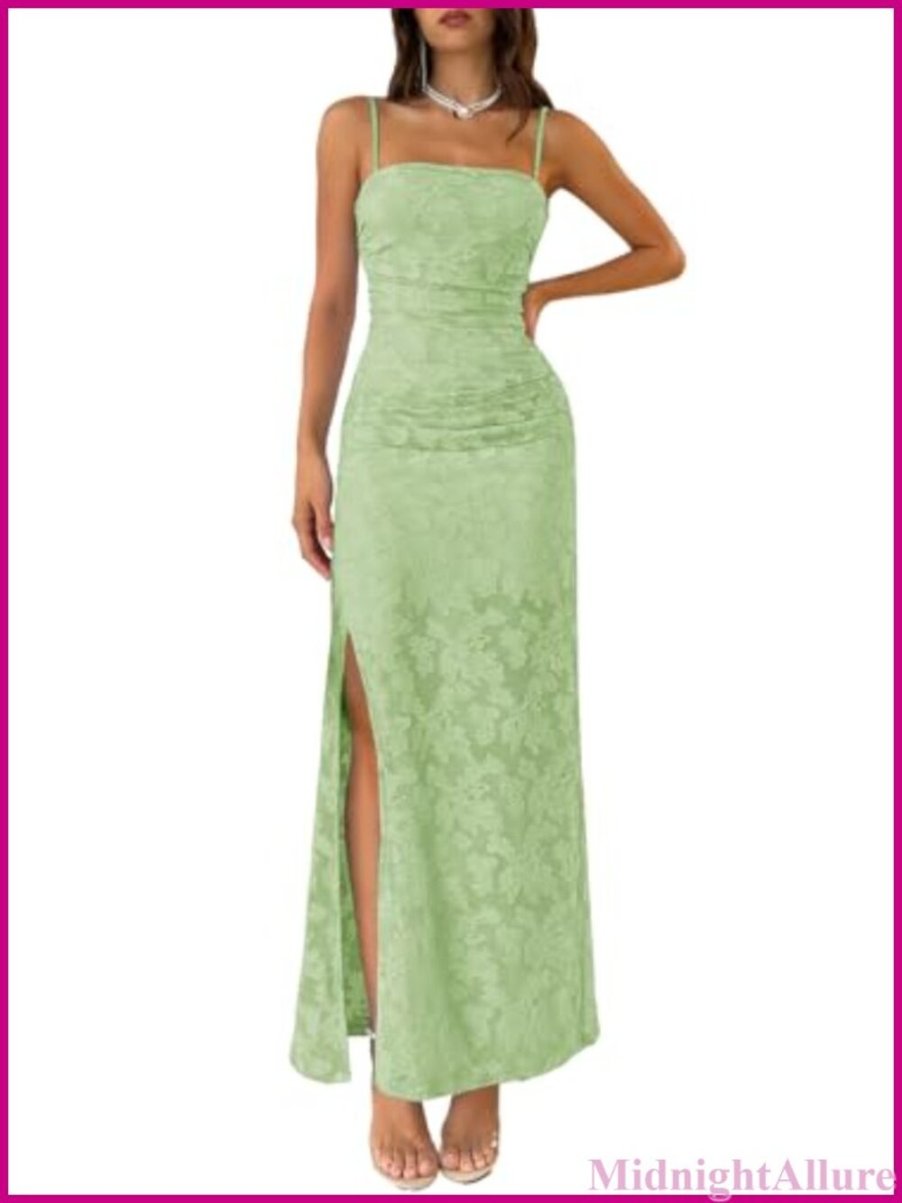 Floral Maxi Dress Square Neck Spaghetti Strap Slit Bodycon Formal Wedding Guest